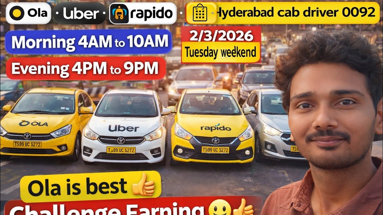 Daily Ola uber income Hyderabad taxi telugu vlog 2/3/2026 Monday #olauberearning #vlog 
