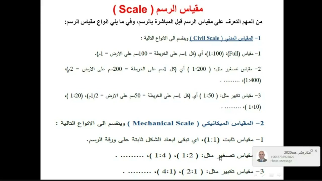 شرح عن مقياس الرسم المدني والميكانيكي والمستخدم في الرسم الهندسي