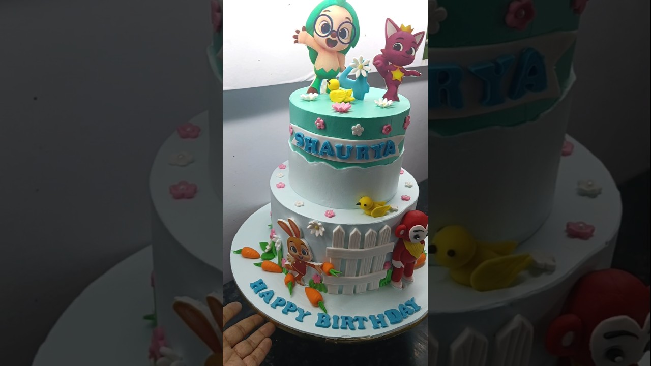 Pinkfong and Hogi 🥕🐦🐇🥰theme cake design idea#shorts #trending