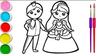 Cute Bride & Groom Drawing Painting Colouring for kids Toddlers | How to draw Bride & Groom easy