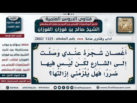 [1325 -2802] حكم إزالة أغصان الشجر التي وصلت للشارع إذا لم يكن في بقائها ضرر؟