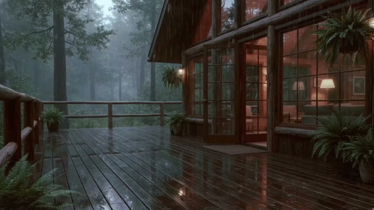 Rainy Night on a Cozy Wooden Cabin Porch 🌧️ | Relaxing Forest Rain Sounds for Sleep & Study