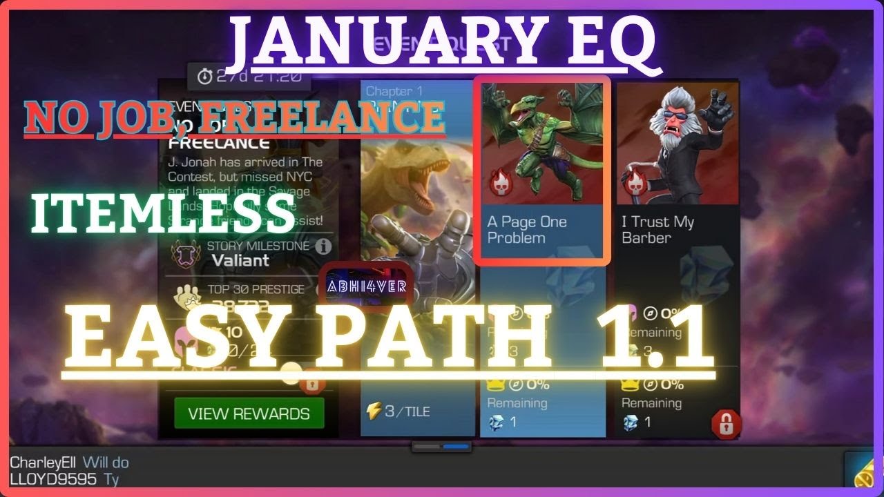 MCOC | EQ 1.1 | Easy Path | January EQ | NO JOB, FREELANCE | Itemless |