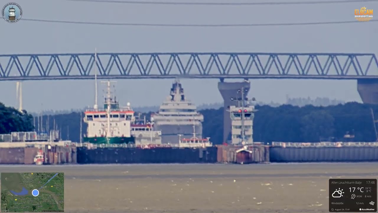 Amadea verlässt Brunsbüttel – Kurs Bremerhaven | Baljer Leuchtturm-Cam 24.08.2025
