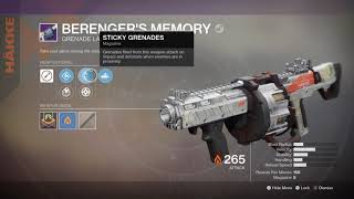Destiny 2- Berenger's Memory Awesome New Legendary Häkke Grenade Launcher