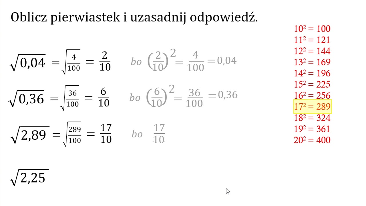 Sprawdzian Z Pierwiastków Klasa 7 Oblicz pierwiastek i uzasadnij. Pierwiastek kwadratowy z ułamka
