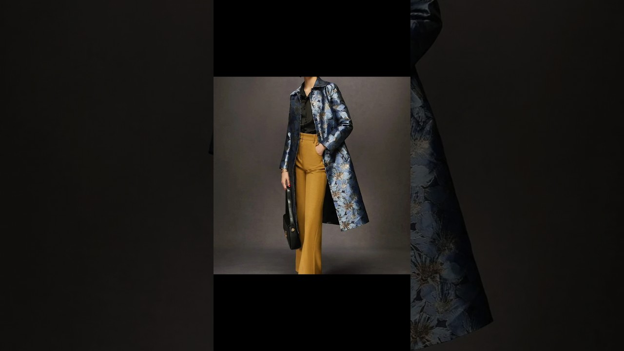 Urban Satin Jacquard Floral Long Jacket for women, Color Dark Blue 👀