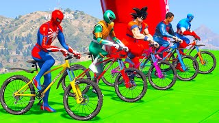 Người nhện Xe đạp Nhảy trên Không khí Thử thách với Siêu anh hùng - GTA V Ramp Stunts Bicycles Jumps screenshot 5