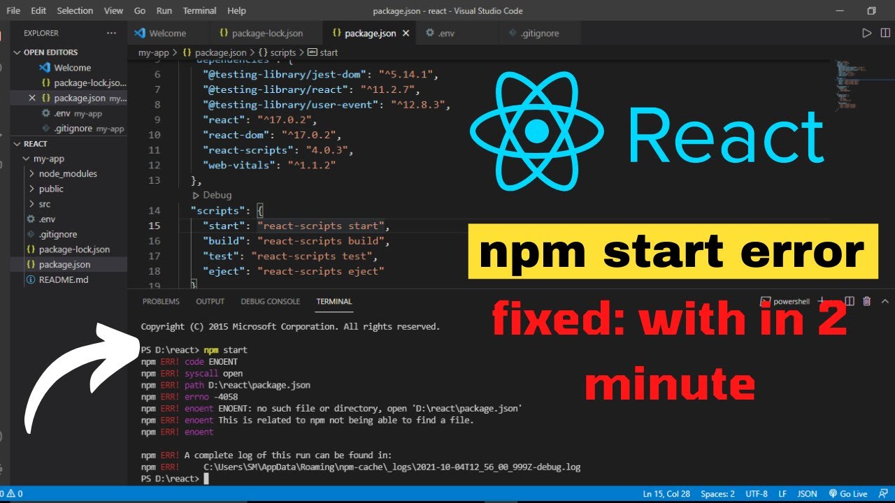 Npm Start Not Working / How To Fix Npm Error React  /Npm Start Error Node Js /Npm Start In Vs  Code