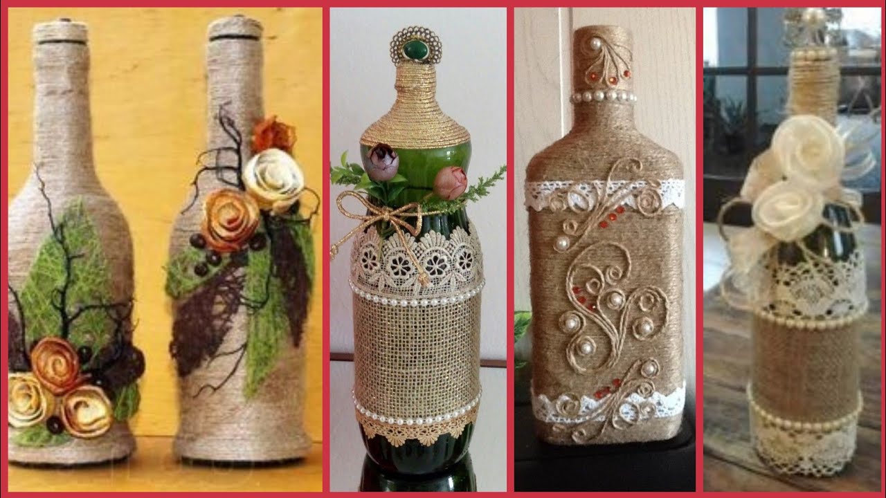 Beautiful bottle jute craft decoration ideas - YouTube