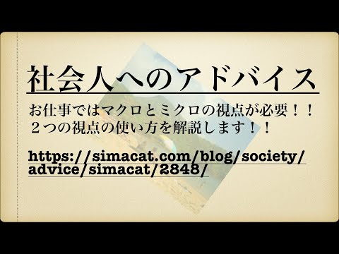 社会人へのアドバイス：お仕事ではマクロとミクロの視点が必要！！２つの視点の使い方を解説します！！