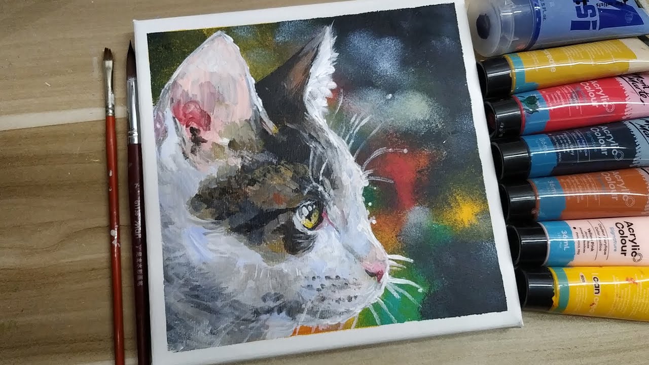 Acrylic painting  / A kitten / Easy painting Tutorial # 171