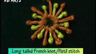 Long French knot | Pistil stitch | Long tailed French knot | Hand embroidery | vb arts