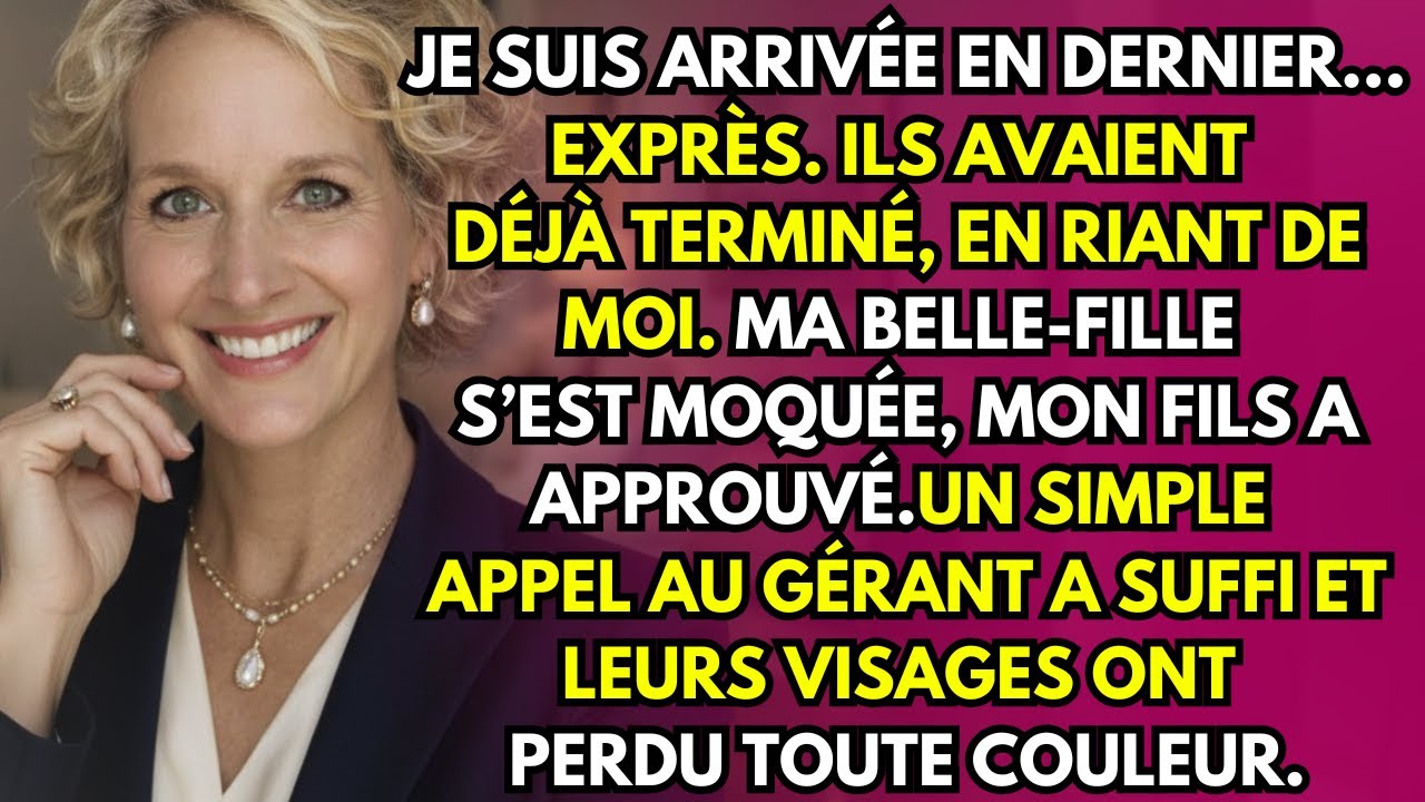 « Ah, tu arrives après la bataille, alors c’est toi qui paies l’addition ? » Ce sont les premiers mots que ma belle-fille m’a lancés en me voyant entrer dans le restaurant. J’avais soixante-huit...