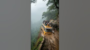 DANGEROUS ENCOUNTER: Angry Elephant Attacks Bus on Cliff Side | AI-Generated