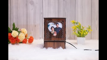 At Gift Lab Present Personalized Wooden Heart Design Rotating LED lamp With 5 Photo