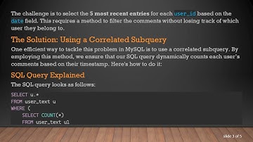 Retrieve the 5 Most Recent Comments for Each User in SQL