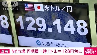 【速報】NY市場　円相場一時1ドル＝128円台　7カ月ぶりの円高水準(2023年1月13日)