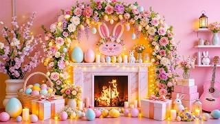 Cozy Pink Easter Fireplace Ambience 🌸 Soft Easter Music, Spring Flowers 🌿 Peaceful Bunny Ambience screenshot 1
