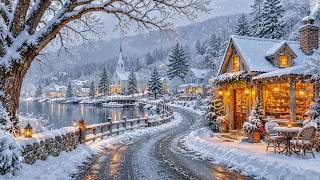 Where Winter Snow Meets a Peaceful Lakeside Village❄️Warm Jazz, Cozy Café Lights & New England Charm