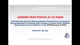 Lessons from Syntax at 10 years :  Prof Patrick. W. SERRUYS Profile