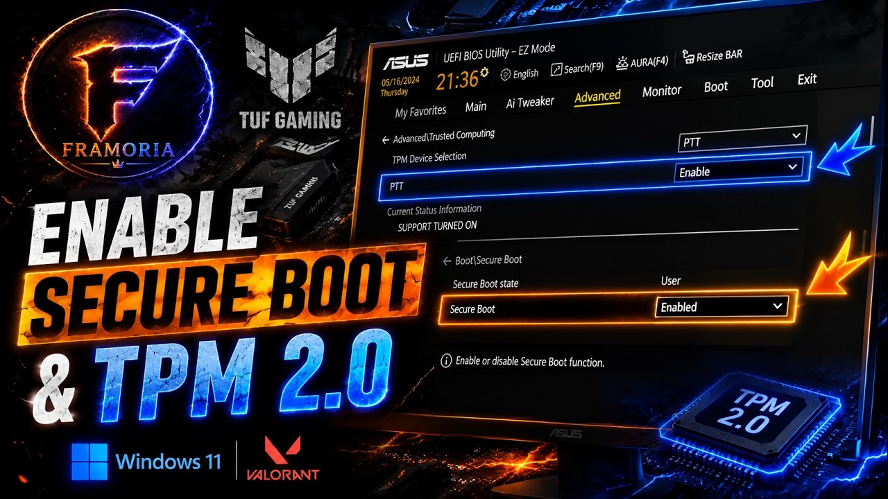 How To Enable Secure Boot TPM 2 0 In Asus TUF Gaming BIOS YouTube 