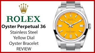 ▶Rolex Oyster Perpetual 36 Stainless Steel Yellow Dial Smooth Bezel Oyster Bracelet - REVIEW 126000 screenshot 4