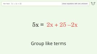 Solve 7x=2x+25: Linear Equation Video Solution | Tiger Algebra