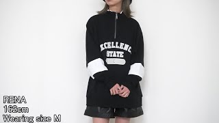 裏毛カレッジロゴ風切り替えハーフジップスウェット