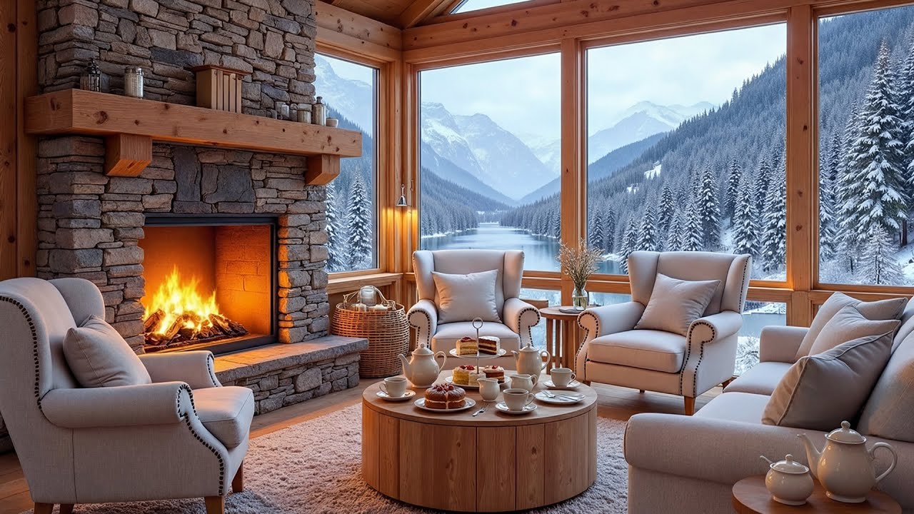 Relaxing Winter in Cozy Living Room Ambience ❄️ Calm Piano Music & Warm Fireplace to Relax