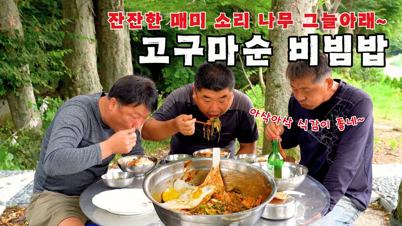 [시골먹방] 매미 우는 나무그늘 아래~ 무더운 여름 입맛 살려주는 고구마순 비빔밥 먹방 [Sweet potato pure bibimbap] MUKBANG