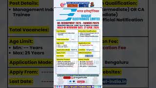 BEL Industrial Trainee Recruitment 2026 | Walk In | Apply Now