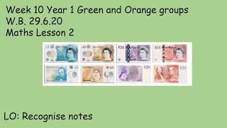 Year 1 Maths Week 10 Lesson 2 Green and Orange groups: Recognise notes