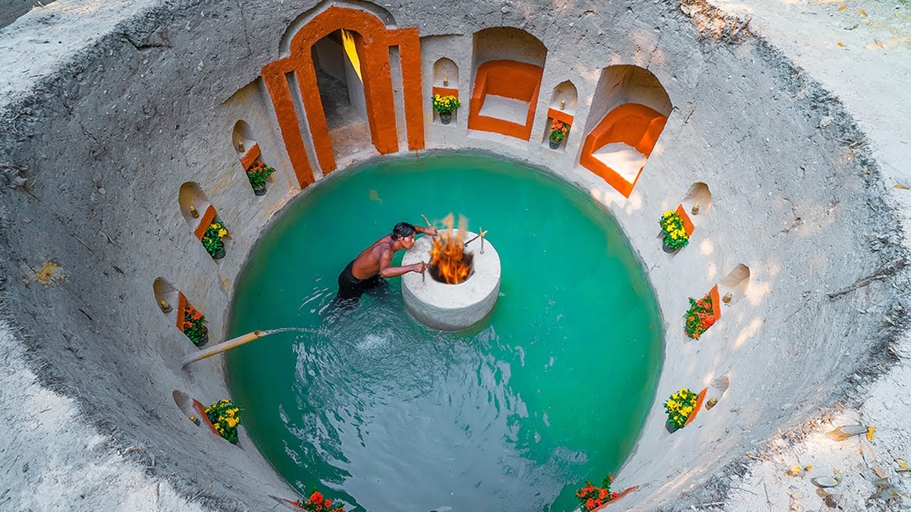 Build The Most Amazing Ancient Underground Hole House and Mansion Swimming Pool Holes