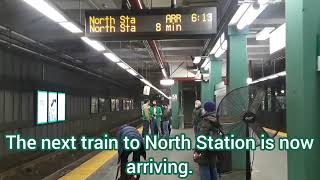 MBTA Green Line train to North Station and Government Center announcement