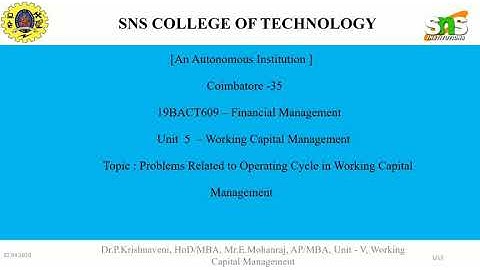 Problem Related to Operating Cycle in Working Capital Management