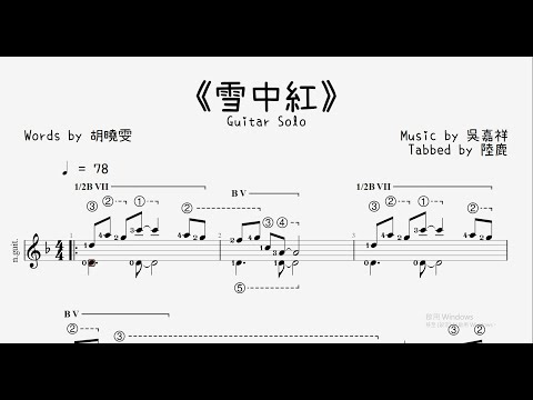 《雪中紅》Guitar Solo(Dm) - 王識賢/陳亮吟
