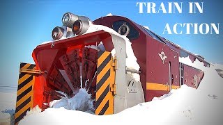 Train Hits Snow Pile in Action  Train Snow Plower / Blower in Action   Rotary Train Snow Plow