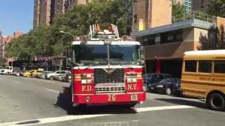 BRAND NEW FDNY KME ENGINE 58 & FDNY LADDER 26 RESPONDING FROM QUARTERS ON 5TH AVE. IN MANHATTAN.