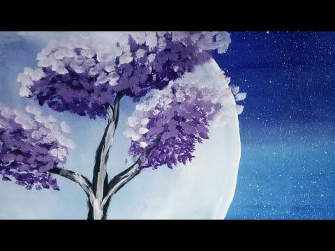 Рисунок дерева на фоне луны