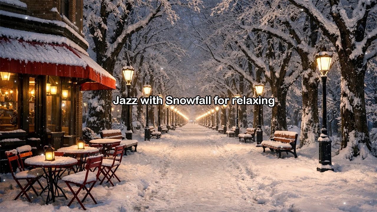 Snowy Night Jazz Lounge | Snowfall Jazz & Warm Lights For Relaxing and Focus