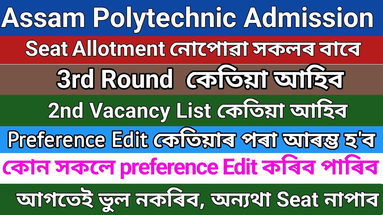 Preference Edit Modification // 2nd seat Vacancy// 3rd round seat allotment Assam Polytechnic