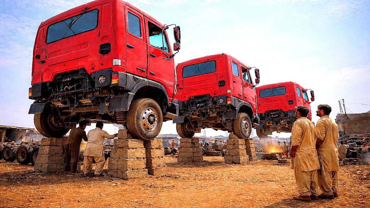 Pakistani mechanic Changing truck from 6 wheeler to 22 wheeler big truck
