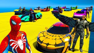 SPIDERMAN Ramp Challenge JUMP ! SUPERHERO HULK HOMEM ARANHA e CARROS - GTA V