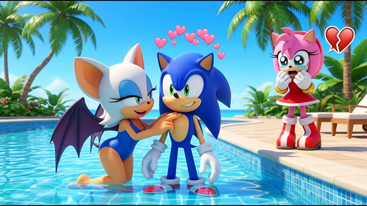 Rouge Teases Sonic Poolside As Amy Watches Heartbreak Unfolds In Viral Cartoon Drama Chaos 💔🔥💋🏖️💙😱