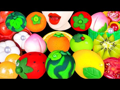 ASMR ASMR FRUITS CAKE, WATERMELON PUNCH 직접 만든 과일 화과자, 수박화채 코하쿠토 무지개 별가루 마카롱 EATING SOUNDS MUKBANG 먹방