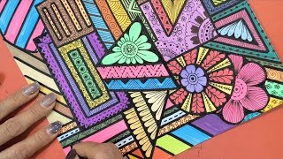 Relaxing Acrylic Geometric Doodle Art | Colorful Pattern Design