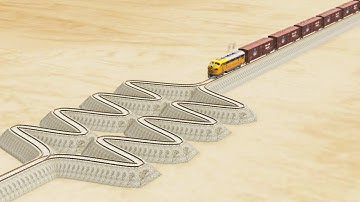 Impossible Weird Overlapping Curved Rail Tracks Crossover Vs Trains Crossing - BeamNG.Drive