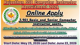 🔥 RSSB Computer Instructor Vacancy 2026 | 3951 Posts 😱 Apply Online From 25 May