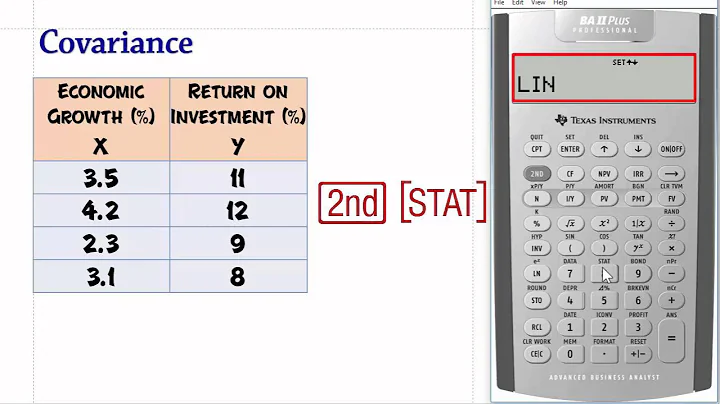 Covariance, using the BA II PLUS Calculator
